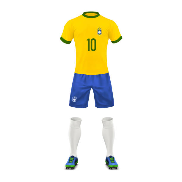 ilustrações, clipart, desenhos animados e ícones de uniforme de futebol realista de vetor de uma equipe do brasil - short game