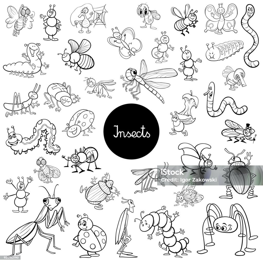 cartoon insects animals set coloring book Black and White Cartoon Illustration of Insects Animal Characters Large Set Coloring Book Insect stock vector
