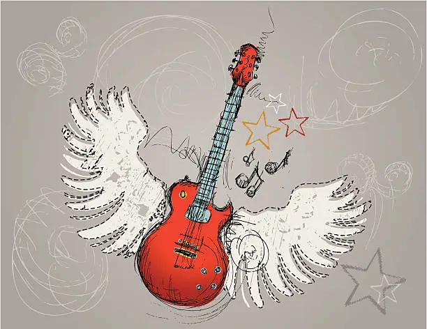 Vector illustration of Winged Guitar drawing