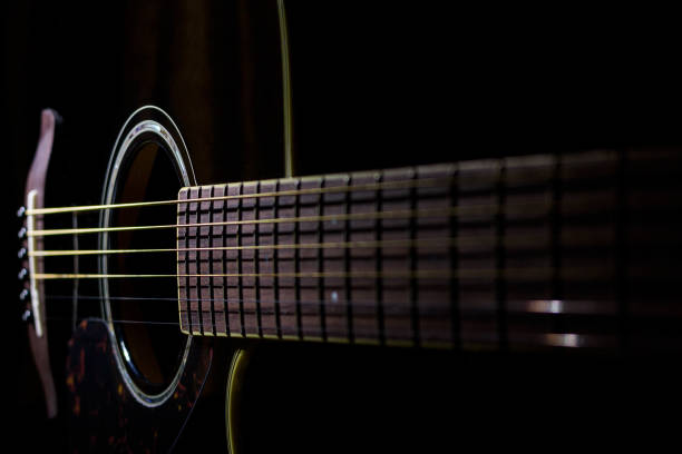 istock Acoustic guitar on black background 930155638