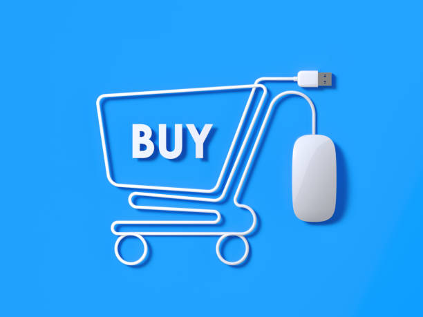 istock White Mouse Cable Forming A Shopping Cart Symbol On Blue Background 930155726