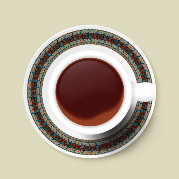 istock Cup of coffee and tribal texture on a saucer. Vector illustration 930181446