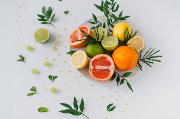 istock Composition of flowers and various tropical fruits. 930182554