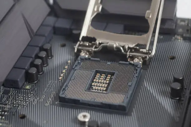 Photo of Intel LGA 1151 cpu socket on motherboard Computer PC