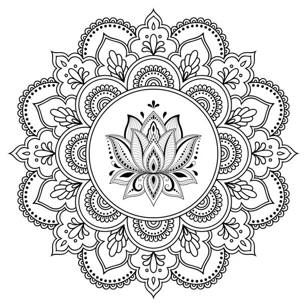 マンダラの形で円形パターン。ヘナ タトゥー マンダラ。一時的な刺青スタイル。オリエンタル スタイルで装飾的なパターンは。本ページを着色します。 - tattoo scroll floral pattern pattern点のイラスト素材／クリップアート素材／マンガ素材／アイコン素材