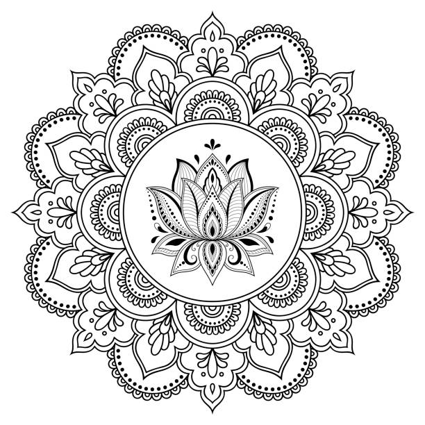 okrągły wzór w postaci mandali. henna tatoo mandala. styl mehndi. dekoracyjny wzór w stylu orientalnym. strona kolorowanki. - tattoo scroll floral pattern pattern stock illustrations