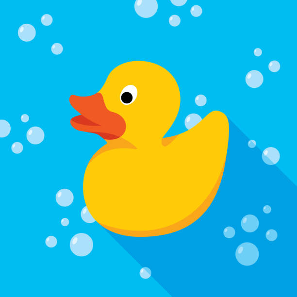 ilustraciones, imágenes clip art, dibujos animados e iconos de stock de icono de pato de goma plana - rubber duck