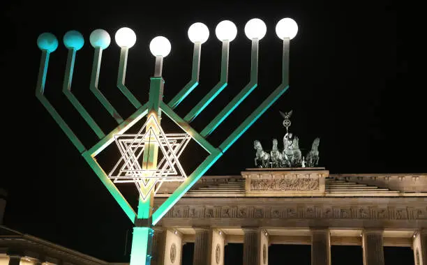 Photo of Menorah during Hanukkah in Pariser Platz, Berlin, Germany