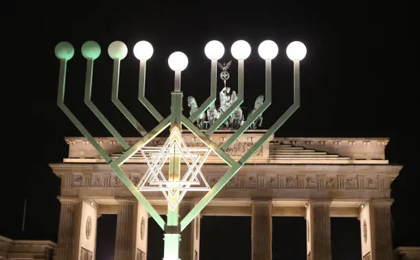 Photo of Menorah during Hanukkah in Pariser Platz, Berlin, Germany
