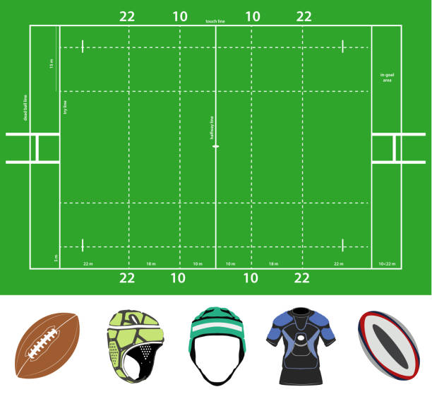 rugby field and stuff vector art illustration