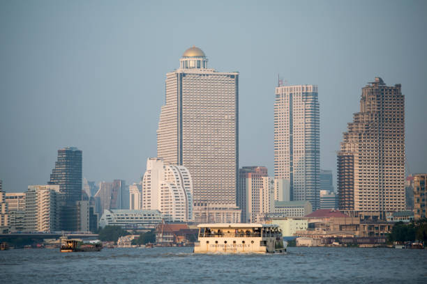 the Skyline at the chao phraya river in the city of Bangkok in Thailand.  Thailand, Bangkok, November, 2017