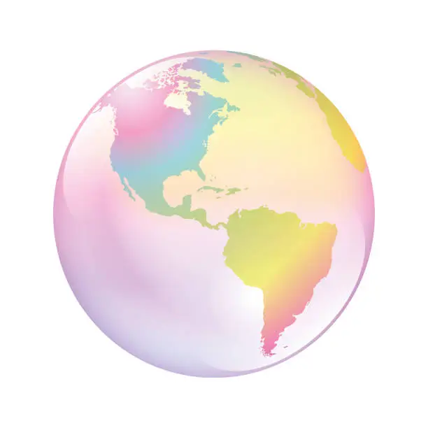 Vector illustration of Earth bubble. The world as a fragile planet, symbol for vulnerable nature, climate, environment, mankind and other problematic global issues. Isolated vector illustration on white background.