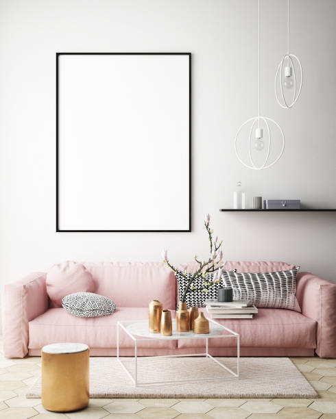 istock mock up poster frame in hipster interior background, scandinavian style, 3D render 930239222