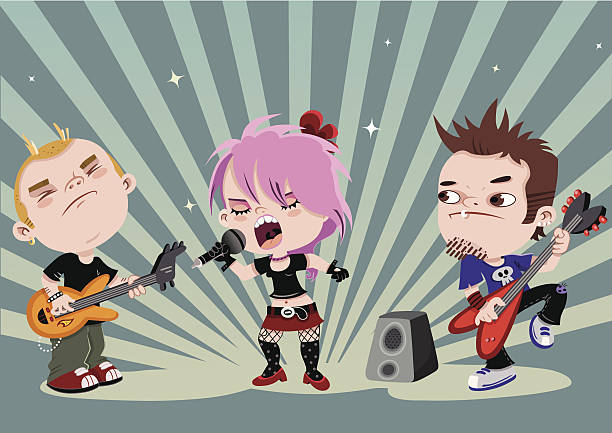 illustrazioni stock, clip art, cartoni animati e icone di tendenza di gruppo musicale rock - city life funky cool urban scene