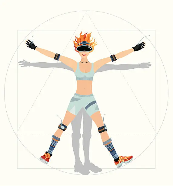 Vector illustration of Vitruvian Woman, gaming fan