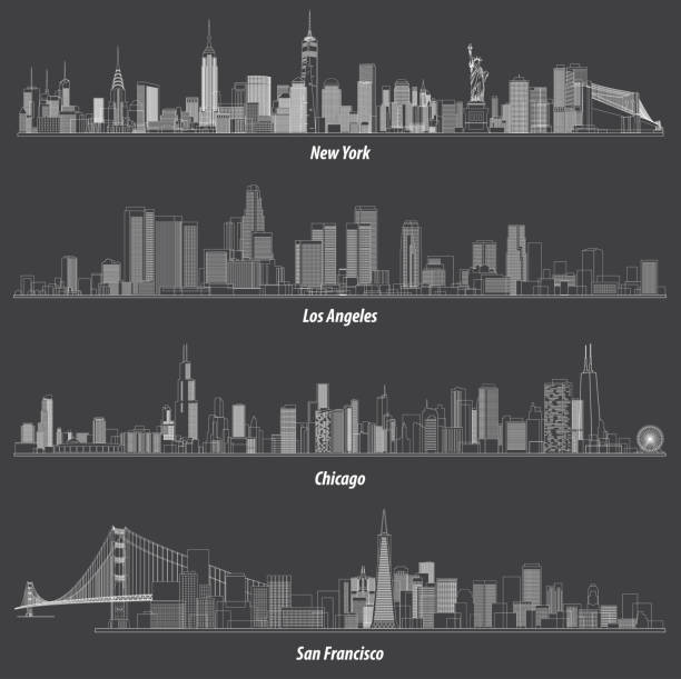 abstract illustrations of United States outlines city skylines abstract illustrations of United States outlines city skylines empire state building stock illustrations