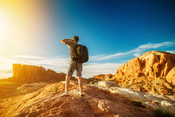istock bearded hiker at valley of fire park in nevada looking at sunset 930261080