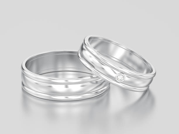 istock 3D illustration two white gold or silver matching couples wedding diamond rings bands 930263926