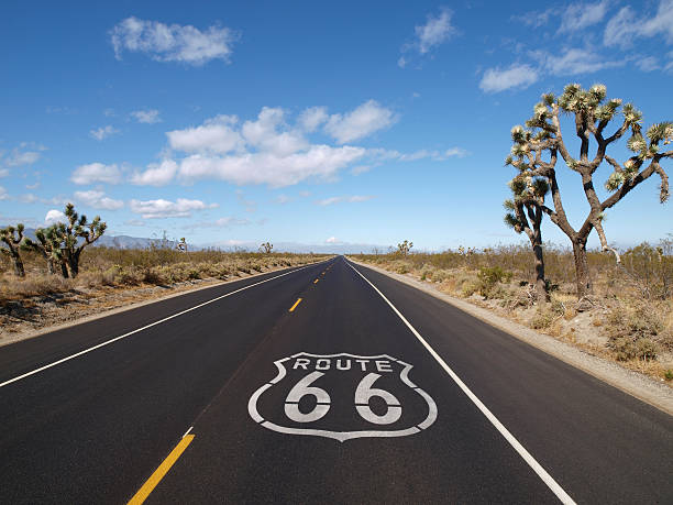 istock Route 66 road in Mojave Desert to horizon 93026648