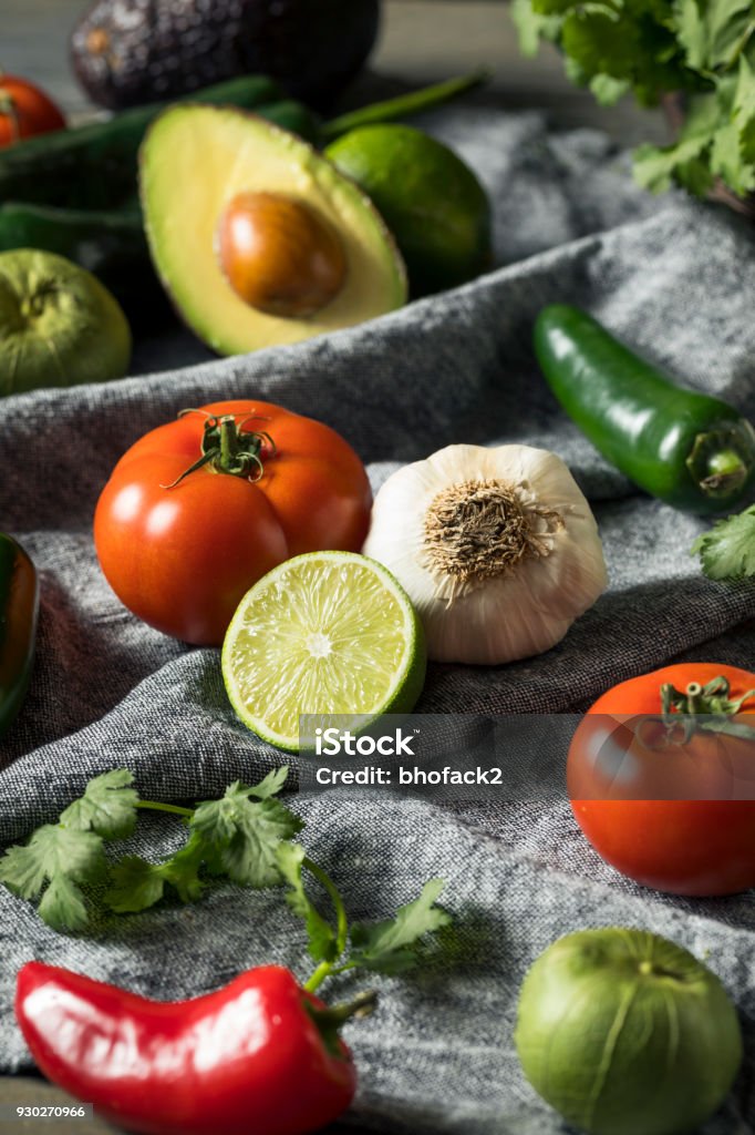Raw Organic Healthy Mexican Vegetables and Herb Raw Organic Healthy Mexican Vegetables and Herb Ingredients Avocado Stock Photo