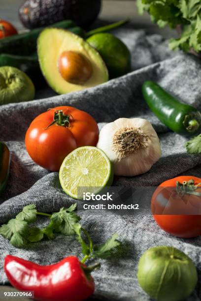 Raw Organic Healthy Mexican Vegetables And Herb Stock Photo - Download Image Now - Avocado, Backgrounds, Chili Pepper