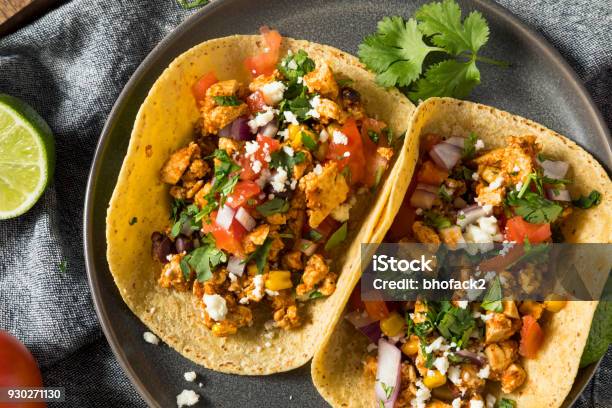 Healthy Homemade Sofritas Tofu Tacos Stock Photo - Download Image Now - Taco, Tofu, Fajita