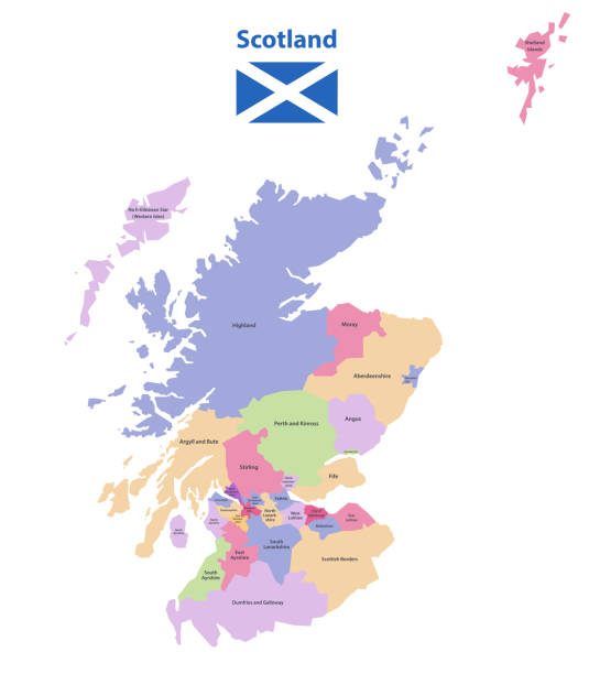 vektorkarte von schottland einheitlichen behörden - schottland stock-grafiken, -clipart, -cartoons und -symbole