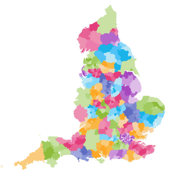 England ceremonial counties and their districts vector map. Each county distinctions between each other by different color palette England ceremonial counties and their districts vector map. Each county distinctions between each other by different color palette nottinghamshire map stock illustrations