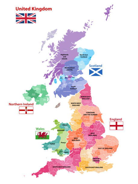 ilustraciones, imágenes clip art, dibujos animados e iconos de stock de mapa de las islas británicas por países y regiones - surrey