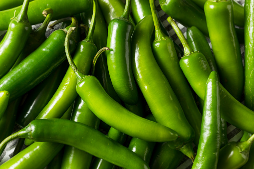 Raw Green Organic Serrano Peppers Ready to Use