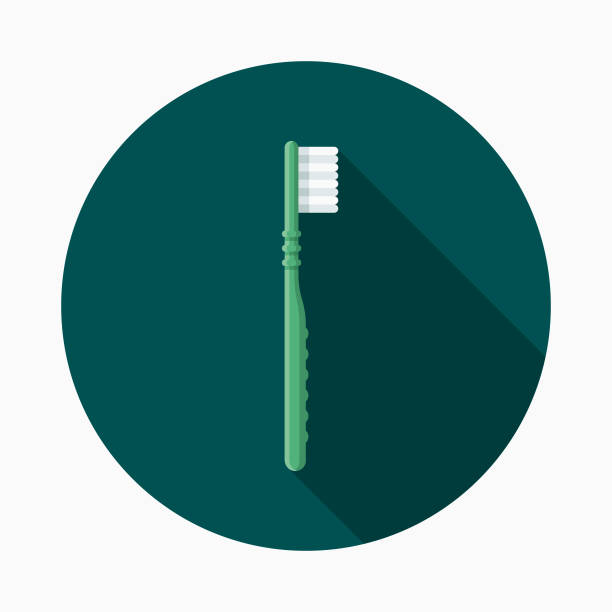 칫 솔 플랫 디자인 치과 아이콘 쪽 그림자와 함께 - toothbrush stock illustrations
