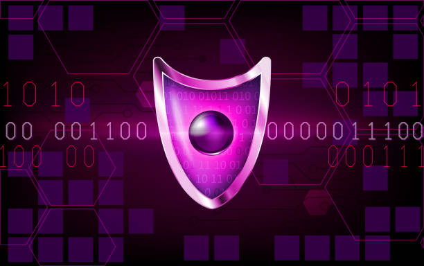 istock Cyber security antivirus concept with  purple shield, futuristic lines, cubes and numbers. Protected web privacy technology design. Vector. 930286432
