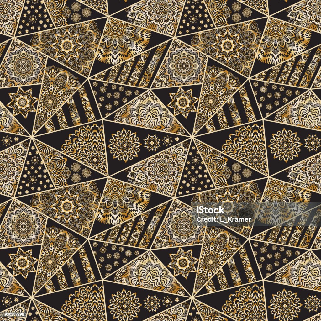 Triangular Carpet Pattern Abstract Seamless Triangular Patchwork Pattern From Black And Golden ...