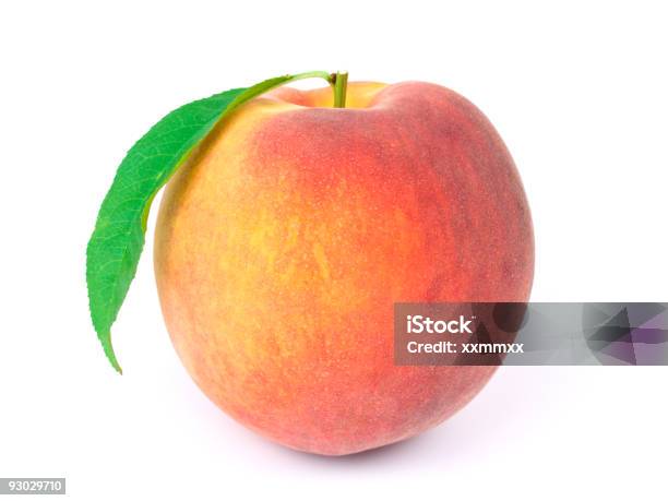 A Peach Isolated On White Background Stock Photo - Download Image Now - Peach, Leaf, Color Image