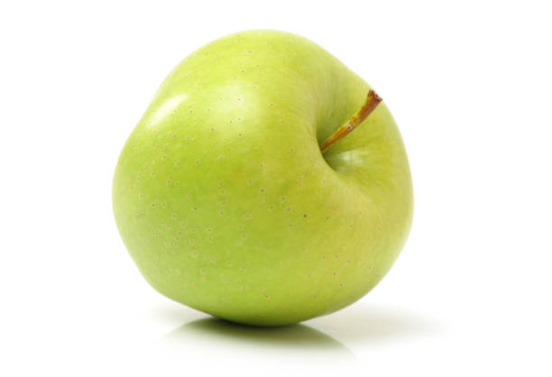 Split white into green and green green apple fruits on white background