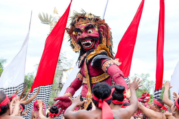 balinese ogoh-ogoh statue for street ceremony in gianyar, island bali, indonesia - bali sculpture balinese culture human face imagens e fotografias de stock