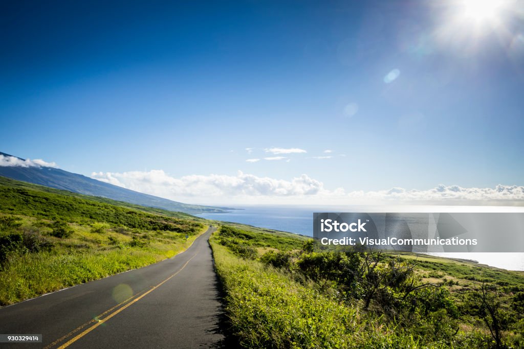 Rocky shorline on Maui, Hawaii. Scenic rocky coastline on Maui. Road Stock Photo