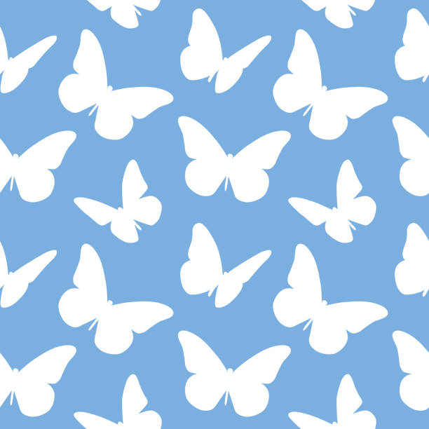 흰 나비 원활한 패턴 - butterfly backgrounds seamless pattern stock illustrations