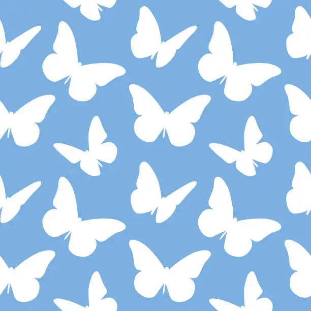 Vector illustration of White Butterflies Seamless Pattern