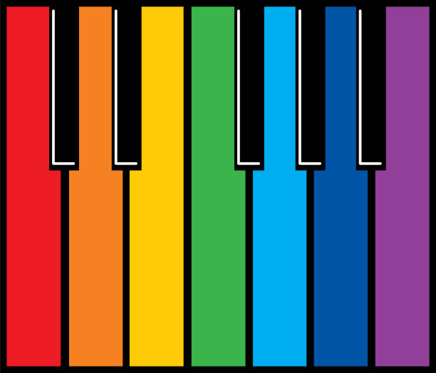 Colorful Piano Keys Icon Vector illustration of rainbow colored piano keys. electric piano stock illustrations