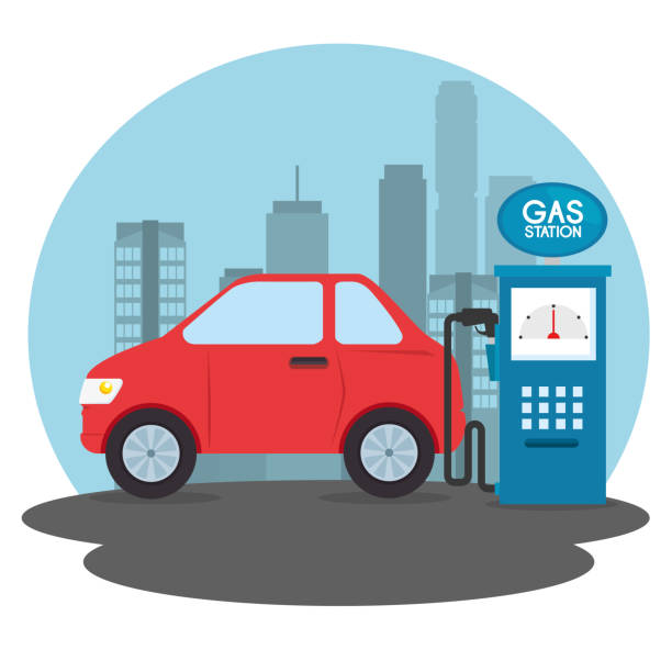 tankstelle-cartoon - gas station isometric gasoline fuel pump stock-grafiken, -clipart, -cartoons und -symbole