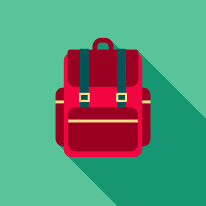 A colored flat design back to school supplies icon with a long side shadow. Color swatches are global so it’s easy to edit and change the colors.