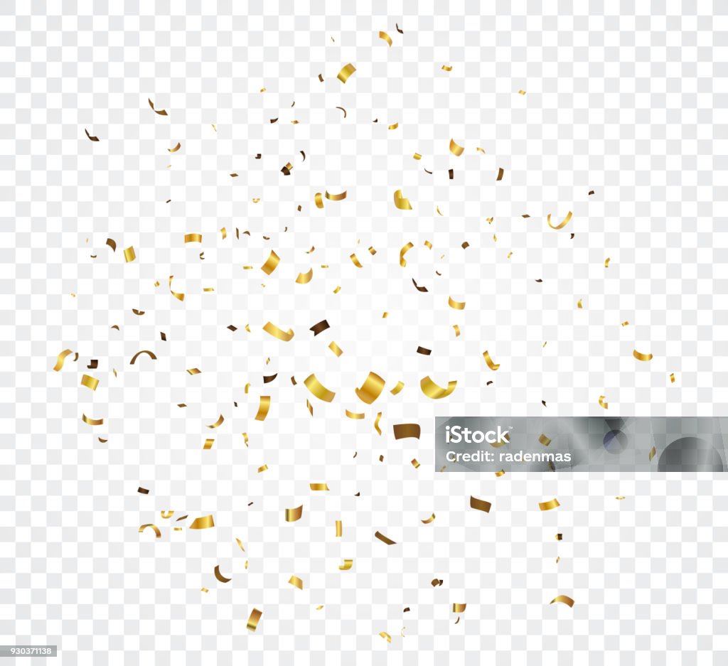 Explosión de confeti de oro aislada sobre fondo transparente - arte vectorial de Confeti libre de derechos