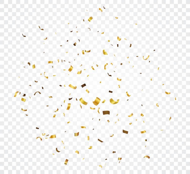 altın konfeti patlama, şeffaf arka plan üzerinde izole - confetti stock illustrations