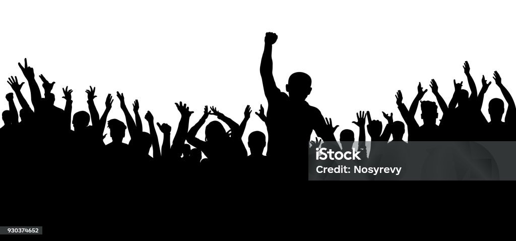 Applause of the crowd of people silhouette. Cheerful group of fans Adult stock vector