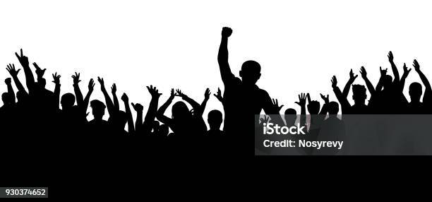 Applause Of The Crowd Of People Silhouette Cheerful Group Of Fans Stock Illustration - Download Image Now