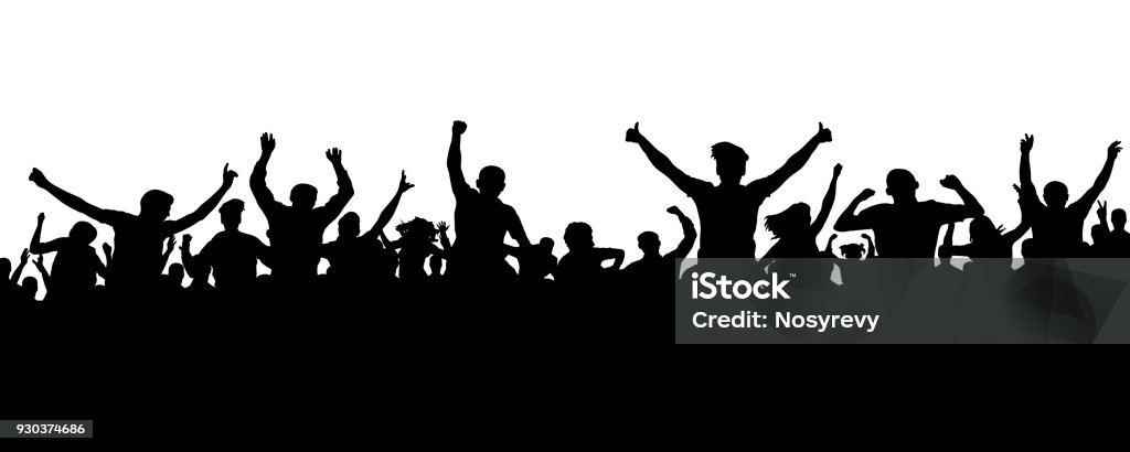 Crowd Of People Silhouette Sports Banner Hands Up Fans Cheerful Life ...
