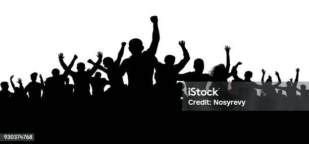 Protesters Enraged Crowd Of People Silhouette Vector Angry Mob Stock Illustration - Download Image Now