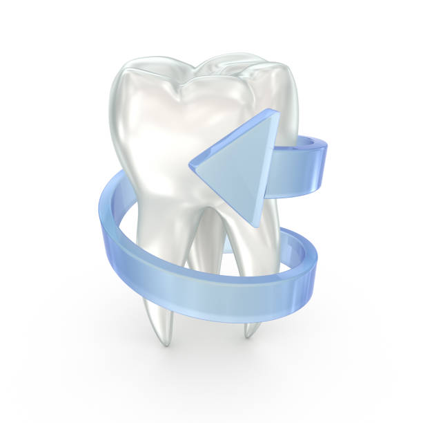 istock Tooth and spiral arrow, 3d illustration over white 930377772