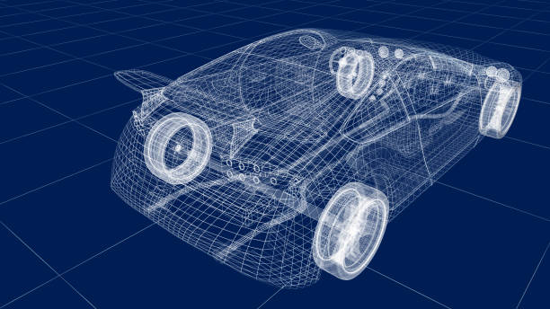 istock Transparent car design, wire model.3D illustration. My own car design. 930377786